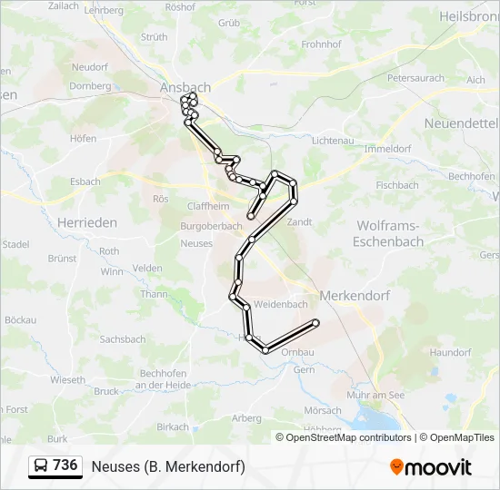 Автобус 736: карта маршрута
