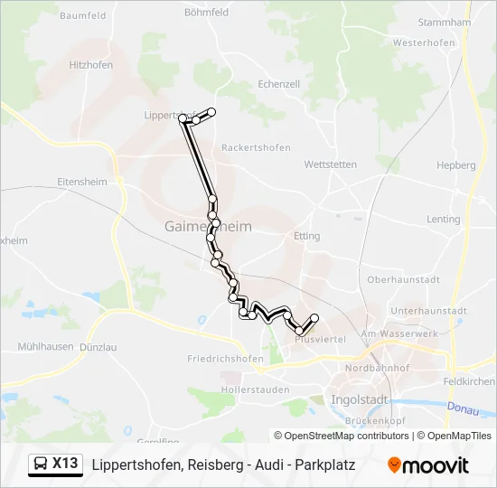 Автобус X13: карта маршрута