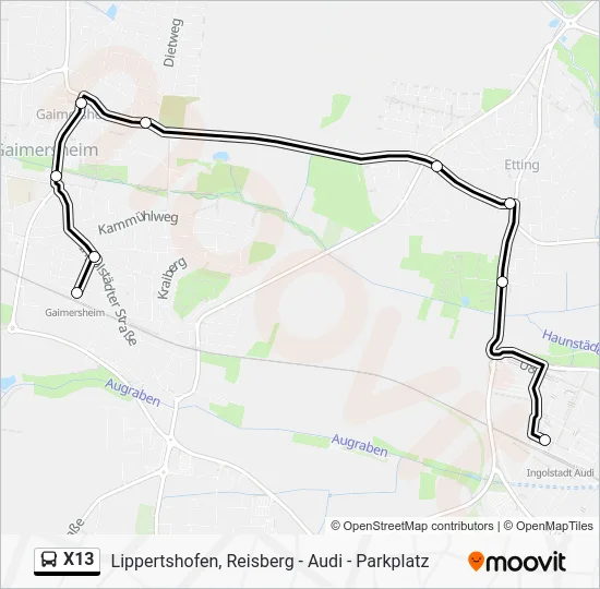 Автобус X13: карта маршрута