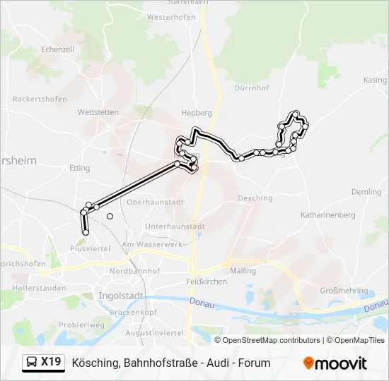 Автобус X19: карта маршрута