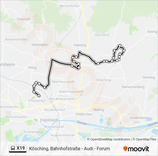 Автобус X19: карта маршрута