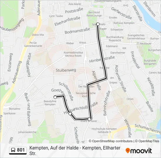 Автобус 801: карта маршрута