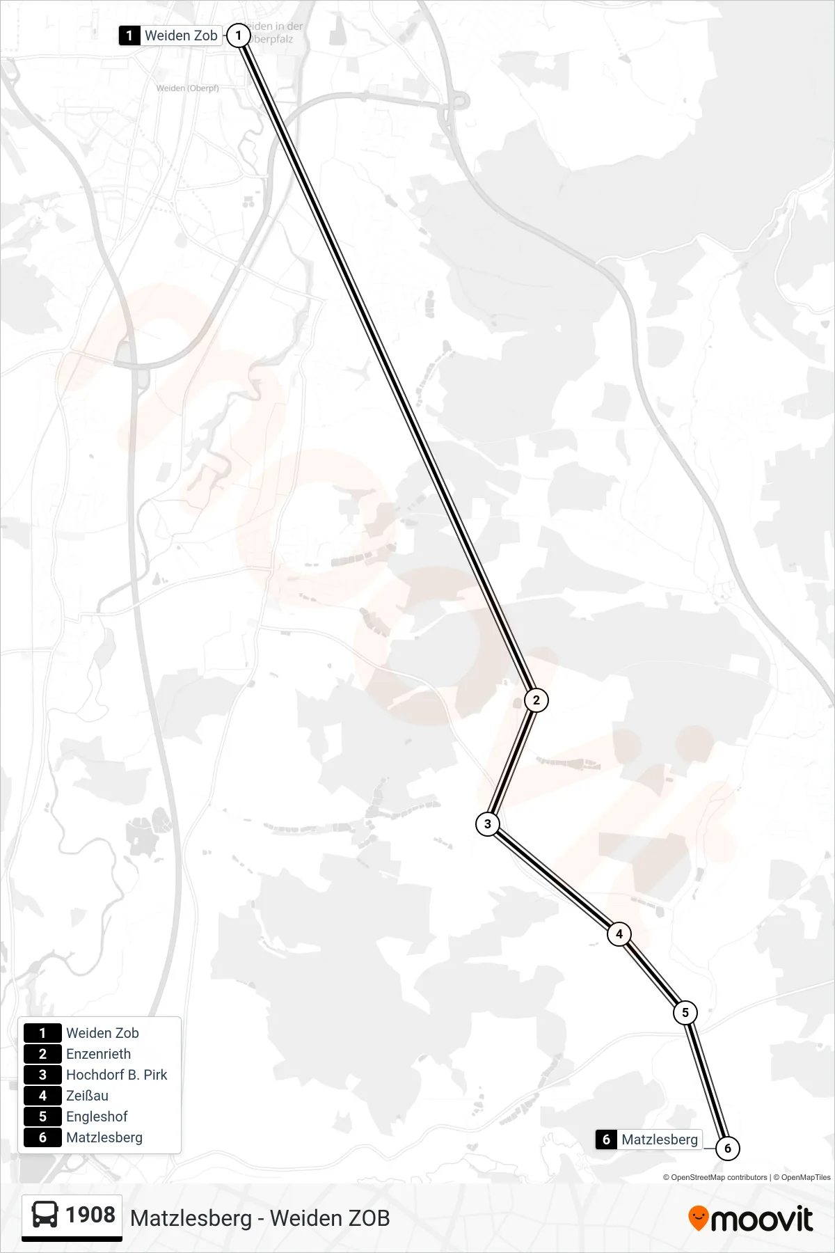 1908 bus Line (Matzlesberg) route and stops on a map