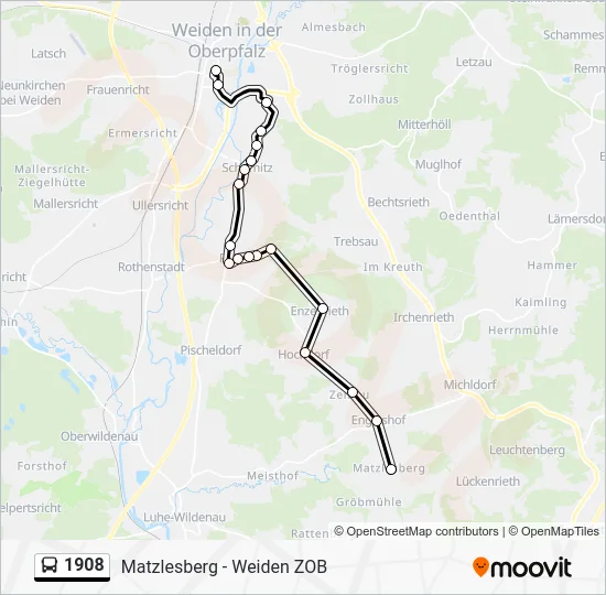 Автобус 1908: карта маршрута