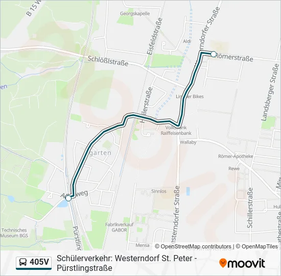 Автобус 405V: карта маршрута
