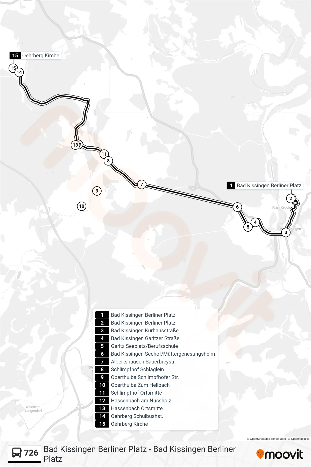 Linie 726 (Bus) Richtung Oehrberg: Route und Haltestellen auf der Karte