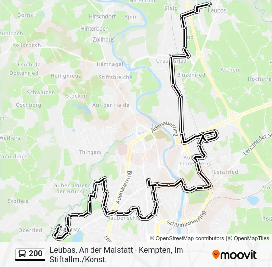 Автобус 200: карта маршрута