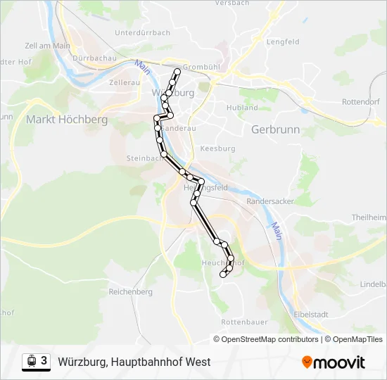 Трамвай 3: карта маршрута