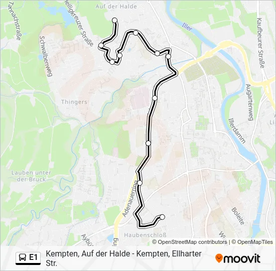 Автобус E1: карта маршрута