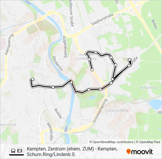 Автобус E3: карта маршрута