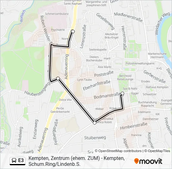 Автобус E3: карта маршрута