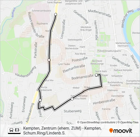 Автобус E3: карта маршрута