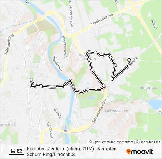 Автобус E3: карта маршрута