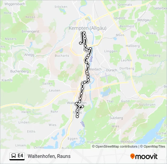 Автобус E4: карта маршрута