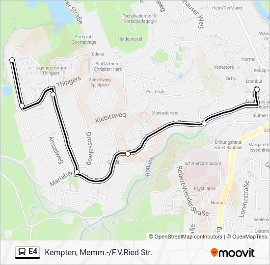 Автобус E4: карта маршрута