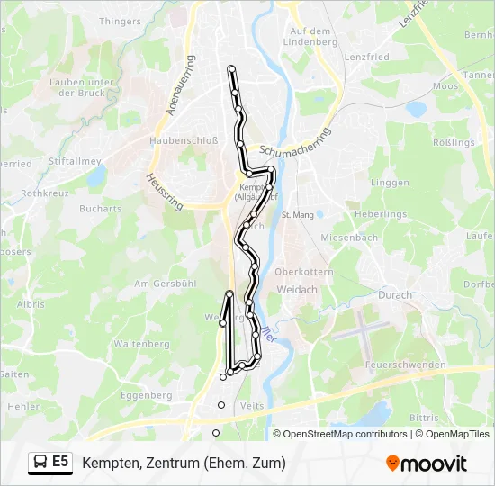 Автобус E5: карта маршрута