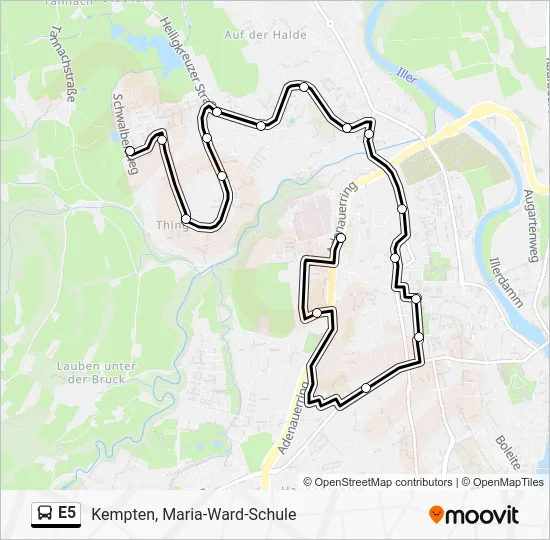 Автобус E5: карта маршрута