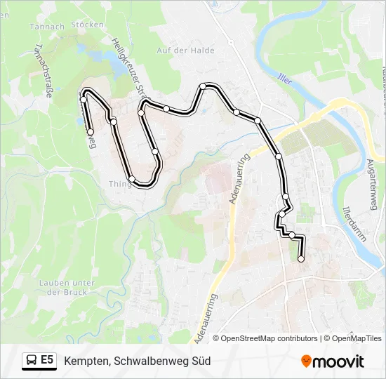 Автобус E5: карта маршрута