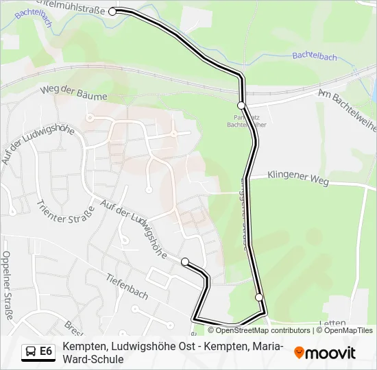 Автобус E6: карта маршрута