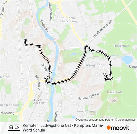 Автобус E6: карта маршрута