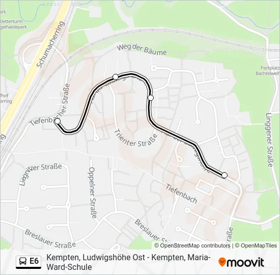 Автобус E6: карта маршрута