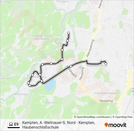 Автобус E9: карта маршрута