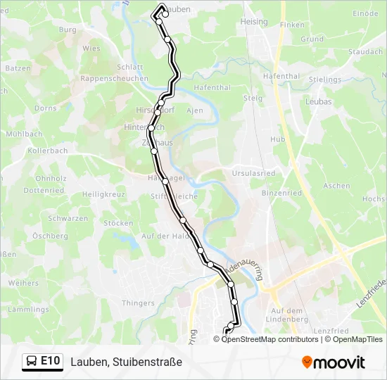 Автобус E10: карта маршрута