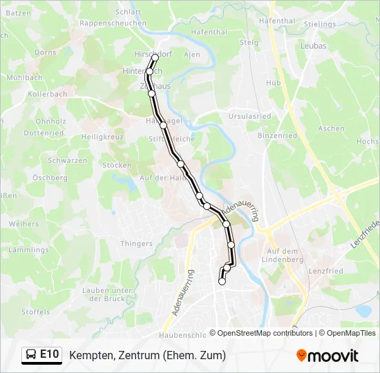 Автобус E10: карта маршрута