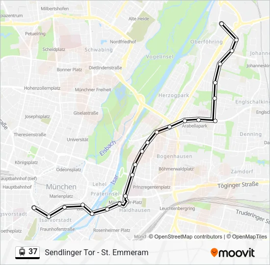 Трамвай 37: карта маршрута