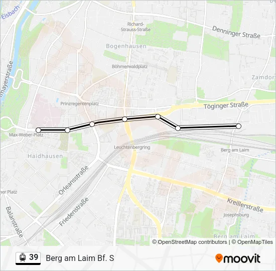 Трамвай 39: карта маршрута