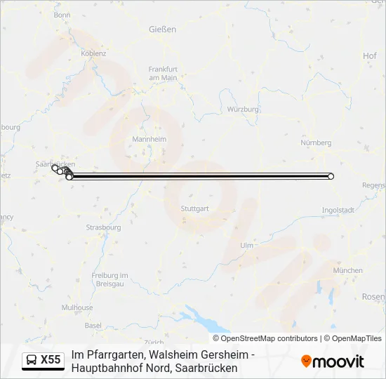 Автобус X55: карта маршрута
