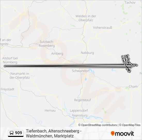 Автобус 909: карта маршрута