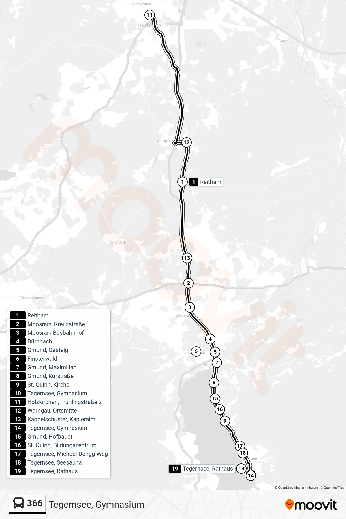 Linie 366 (Bus) Richtung Tegernsee, Gymnasium: Route und Haltestellen auf der Karte