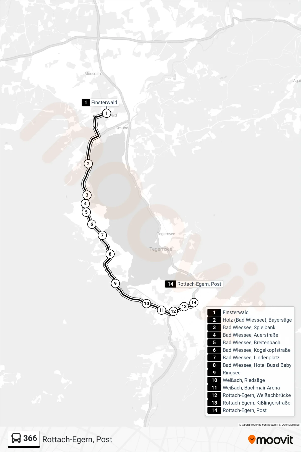 Linie 366 (Bus) Richtung Rottach-Egern, Post: Route und Haltestellen auf der Karte