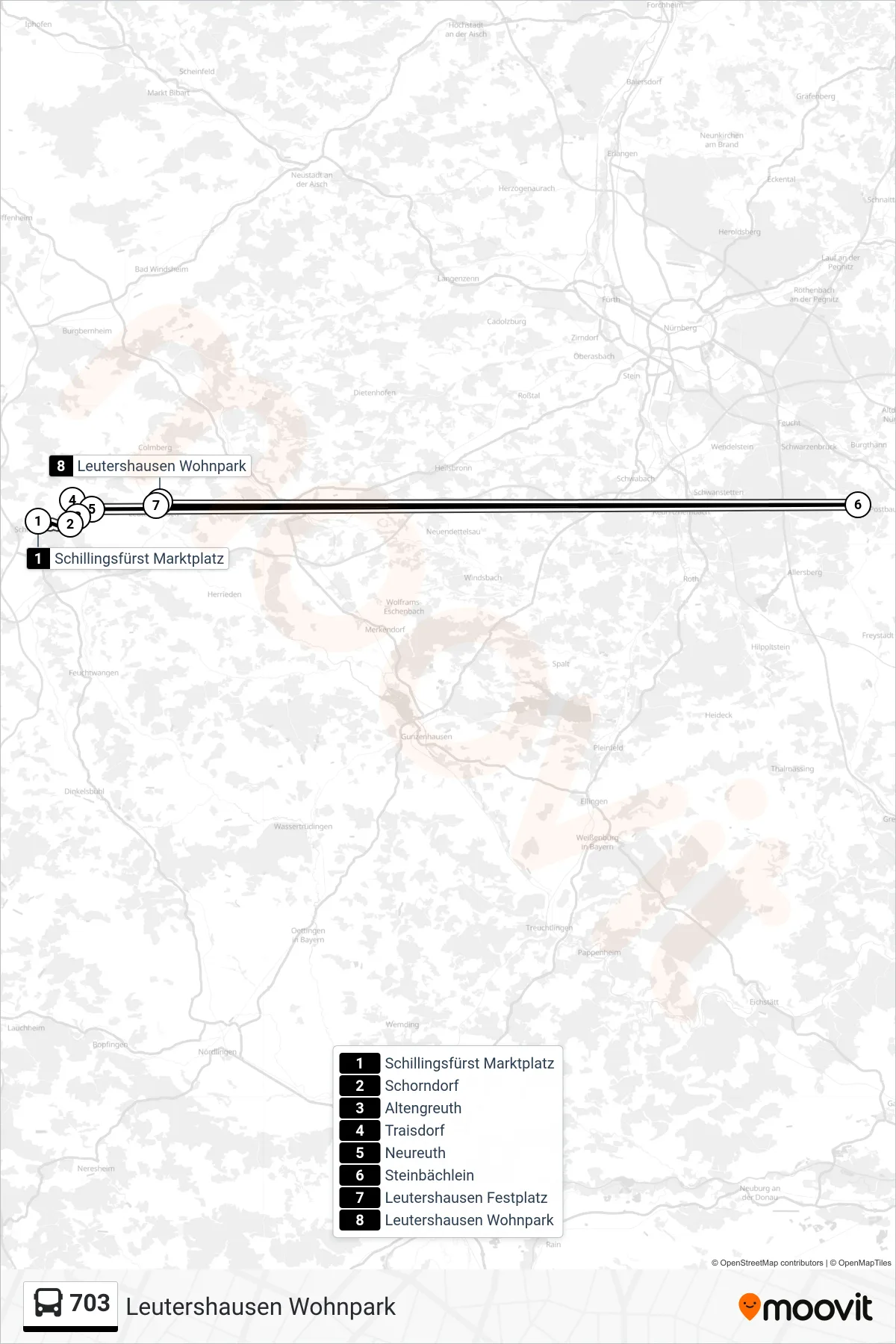 703 bus Line (Leutershausen Wohnpark) route and stops on a map