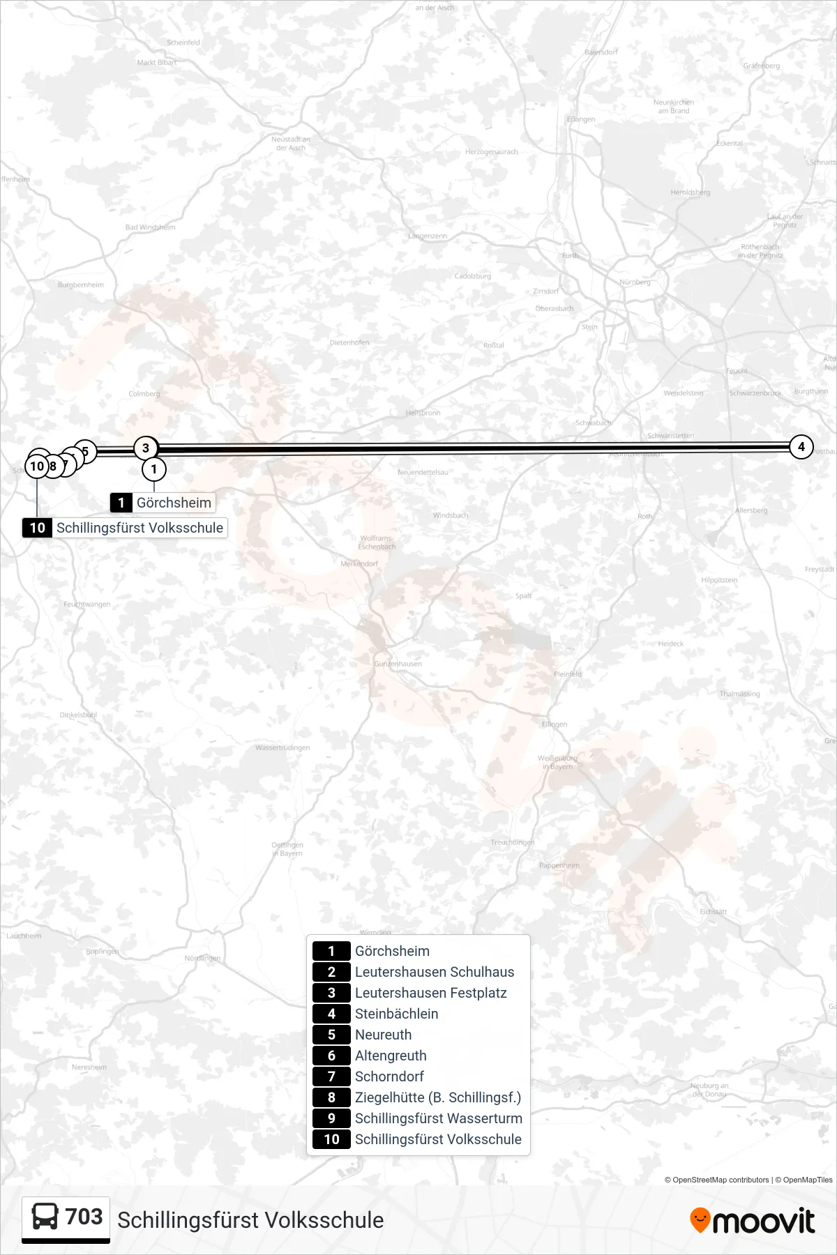 703 bus Line (Schillingsfürst Volksschule) route and stops on a map