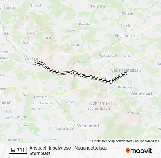 Автобус 711: карта маршрута