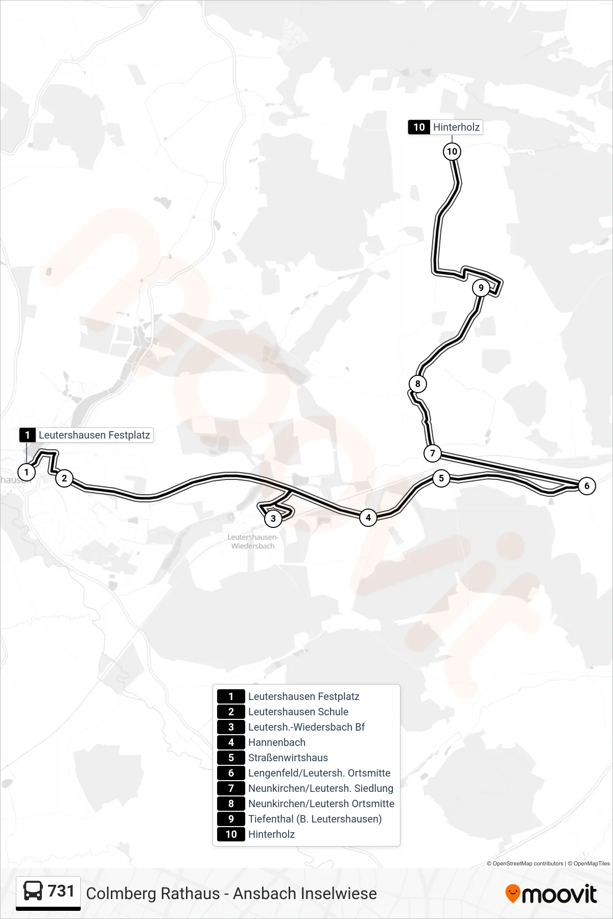 Linie 731 (Bus) Richtung Hinterholz: Route und Haltestellen auf der Karte