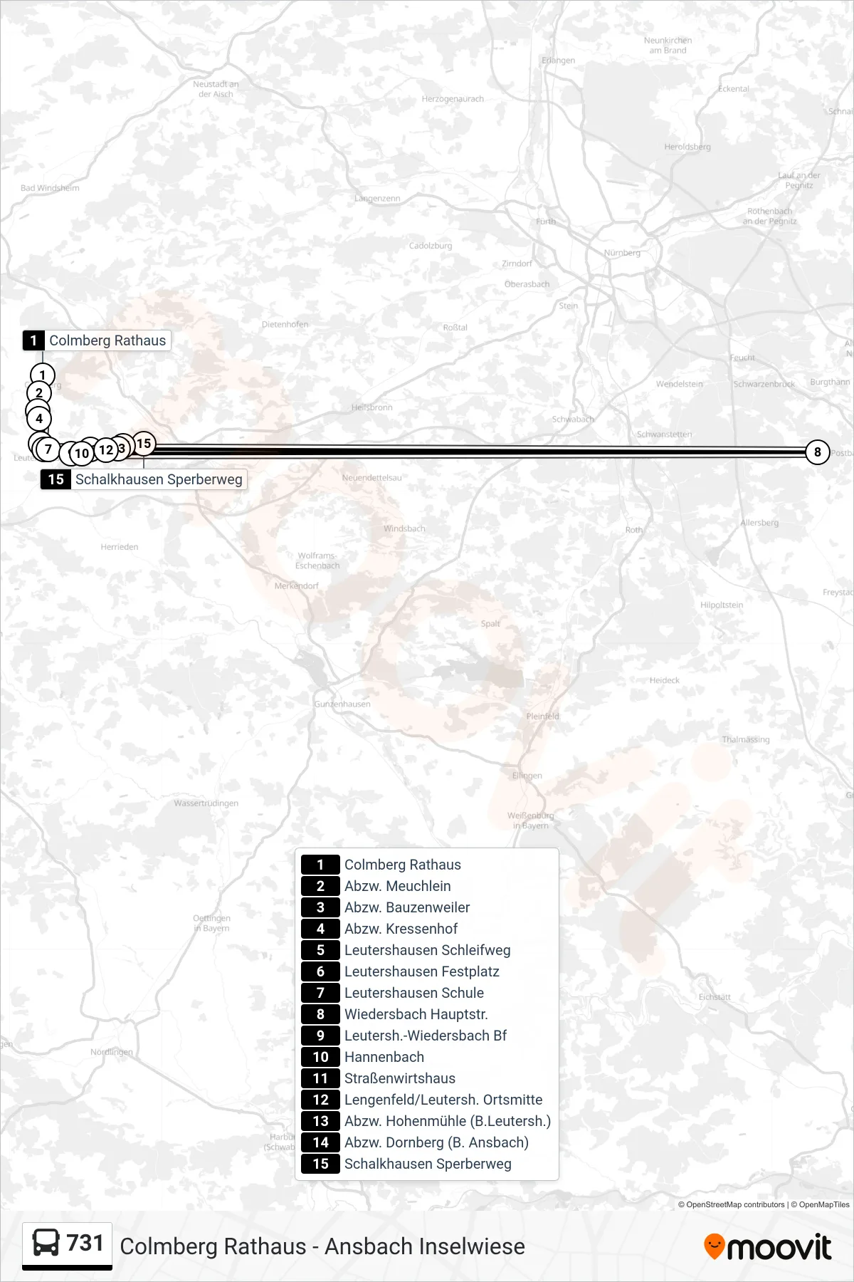 731 bus Line (Schalkhausen Sperberweg) route and stops on a map