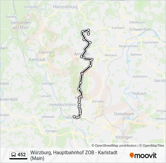 Автобус 452: карта маршрута