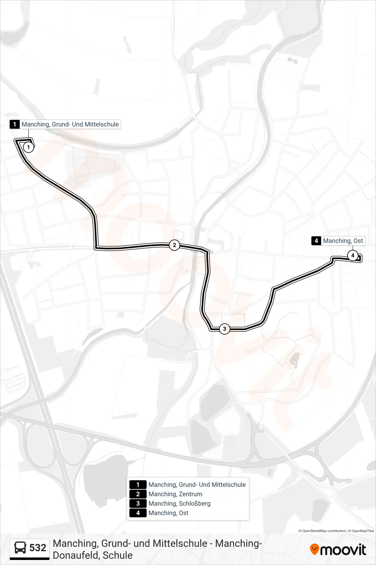 Linie 532 (Bus) Richtung Manching Ost: Route und Haltestellen auf der Karte