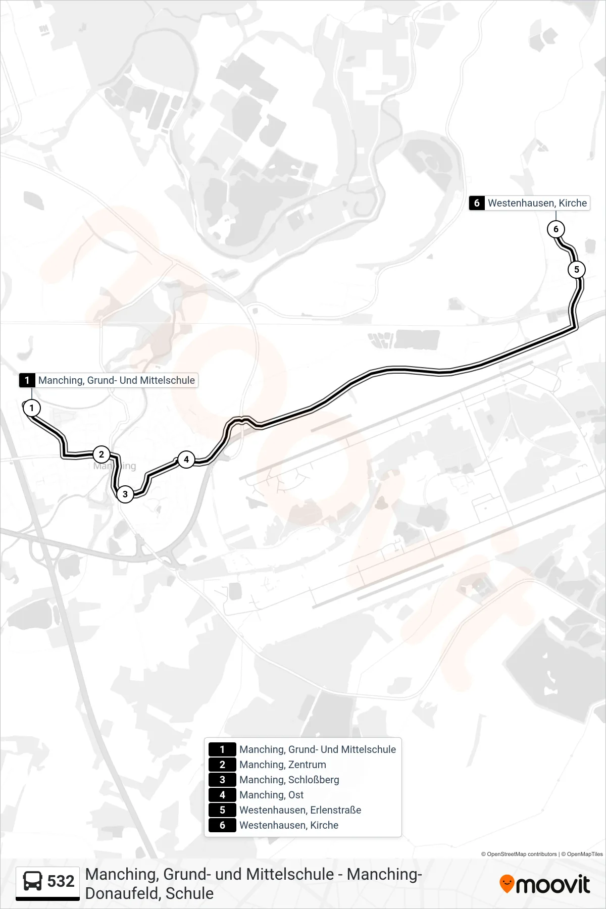 532 bus Line (Westenhausen) route and stops on a map