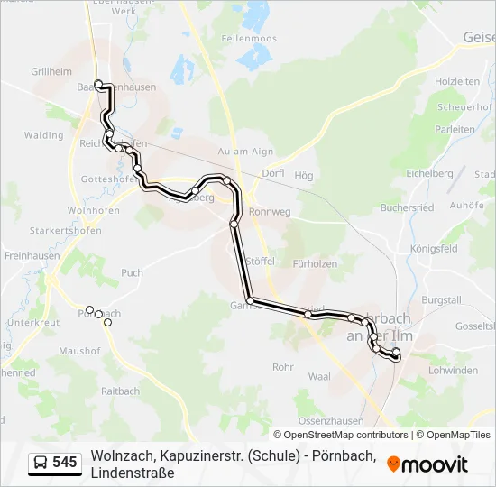 Автобус 545: карта маршрута