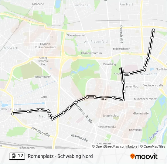 Трамвай 12: карта маршрута
