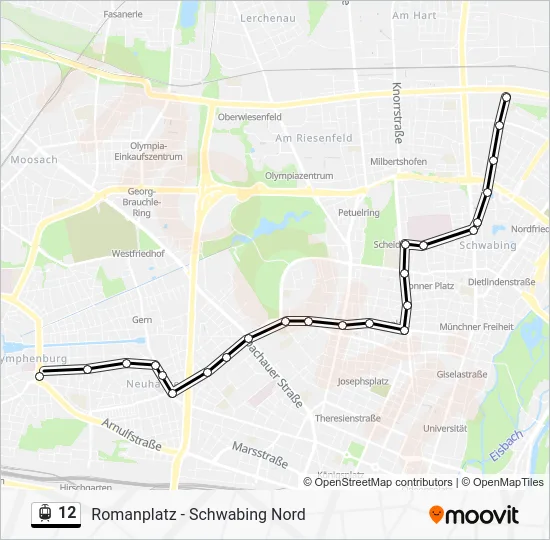 Трамвай 12: карта маршрута