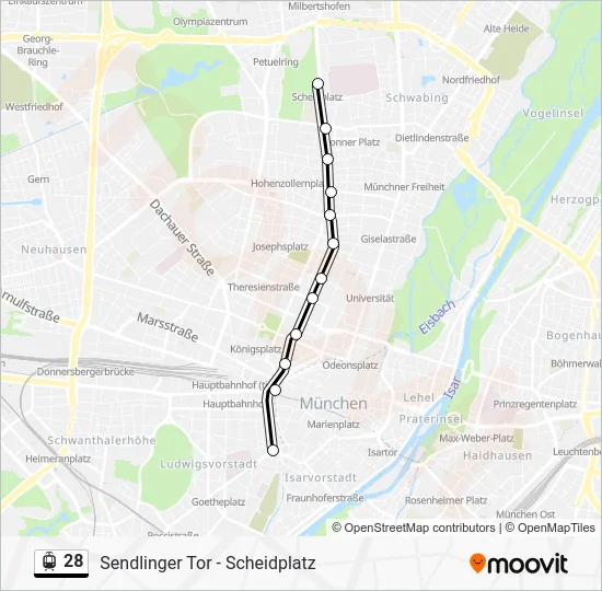 Трамвай 28: карта маршрута