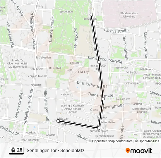 Трамвай 28: карта маршрута