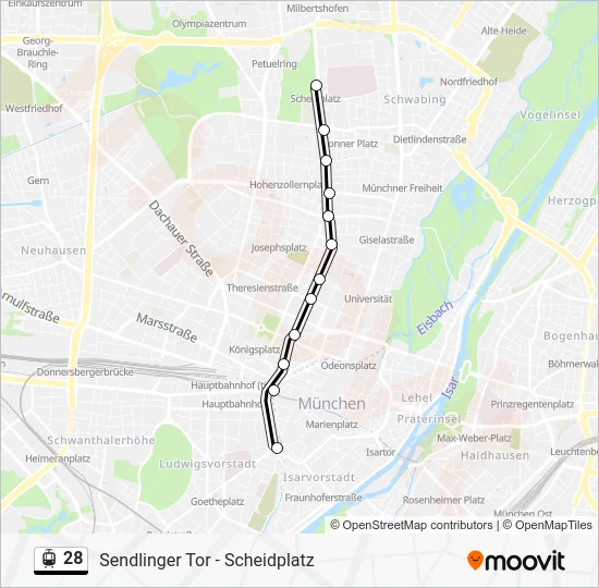 Трамвай 28: карта маршрута