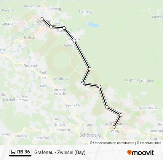 Автобус RB 36: карта маршрута