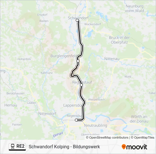 Поезд RE2: карта маршрута